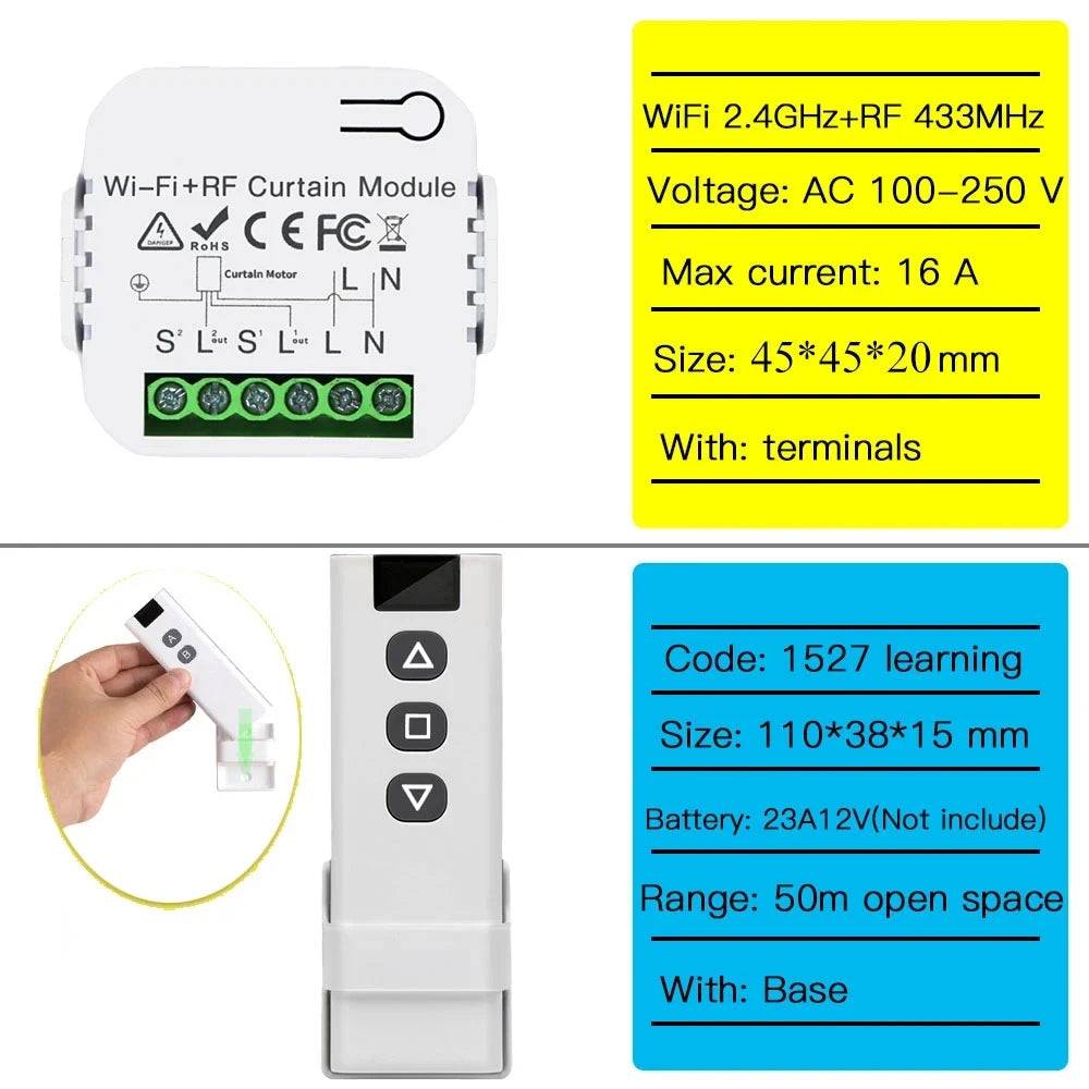 Tuya WiFi Smart Curtain Switch Controller Shutter Shutter Motor Control Smart Life APP Control Alexa Google Home Voice Control