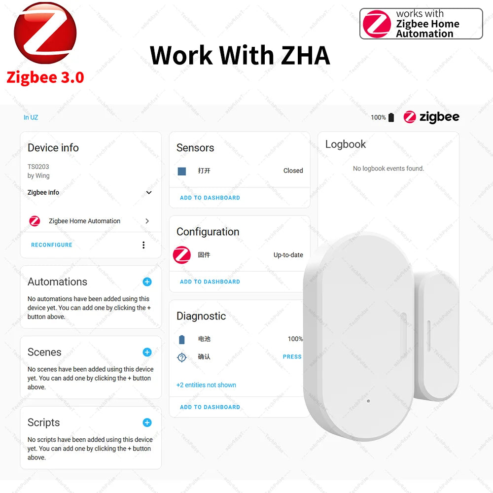 Zigbee Door Window Sensor UZ-5D Compatible with SmartLife Work With Yandex Alexa Zigbee2MQTT ZHA HomeAssistant