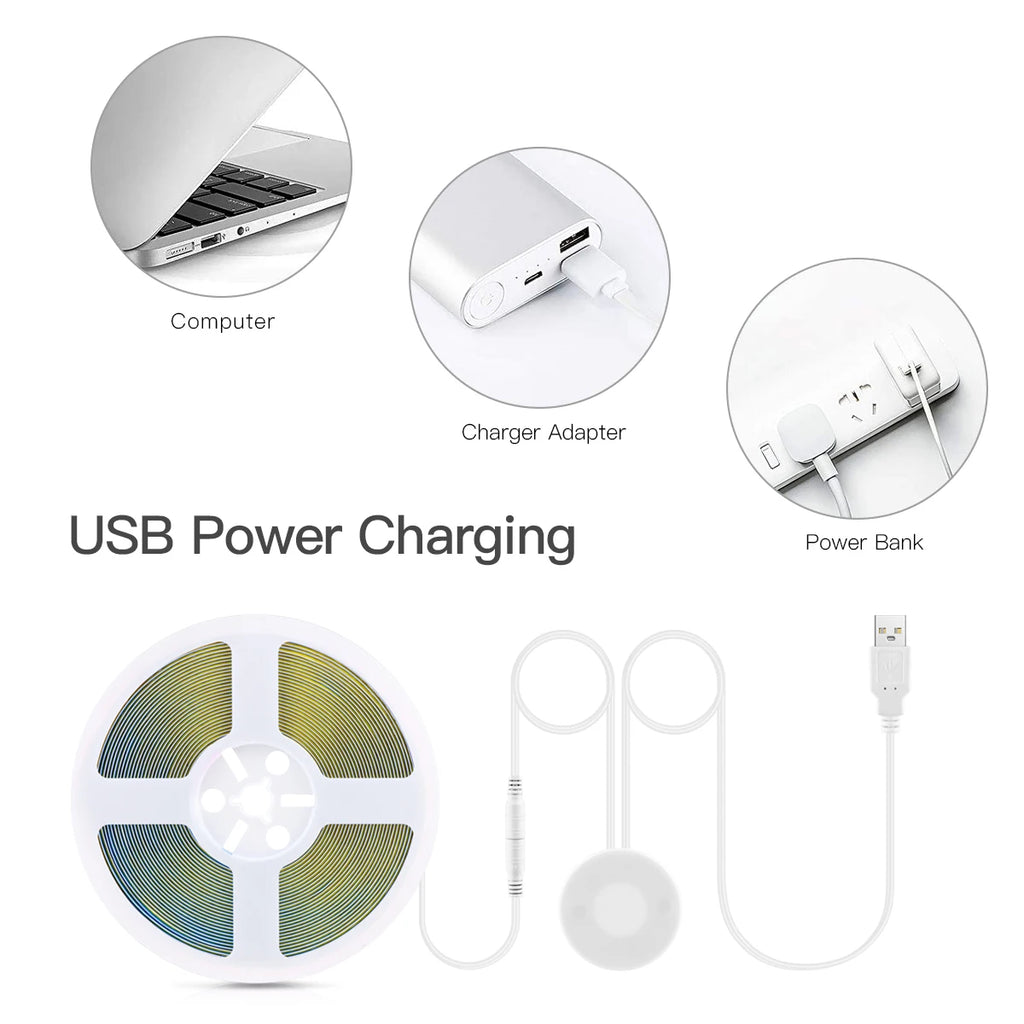Super Bright USB COB LED Strip Light 320leds/m DC 5V with Hand Scan Dimmable Touch Sensor Switch 1m 2m 3m 4m 5m led licht