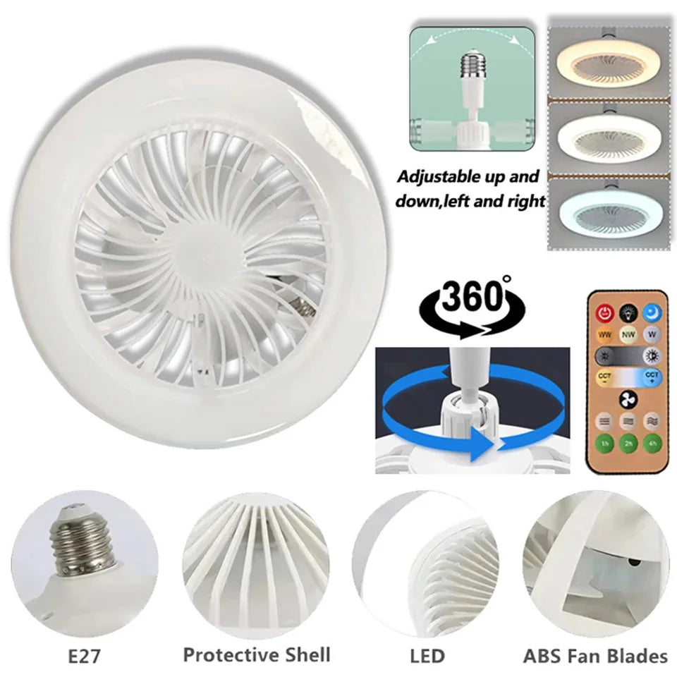 2 In 1 Energy Saving Remote Control Ceiling Fan Lamp Infinitely Dimmable E27 Base Bottom Noise Mute LED Decorative Light 85-265V