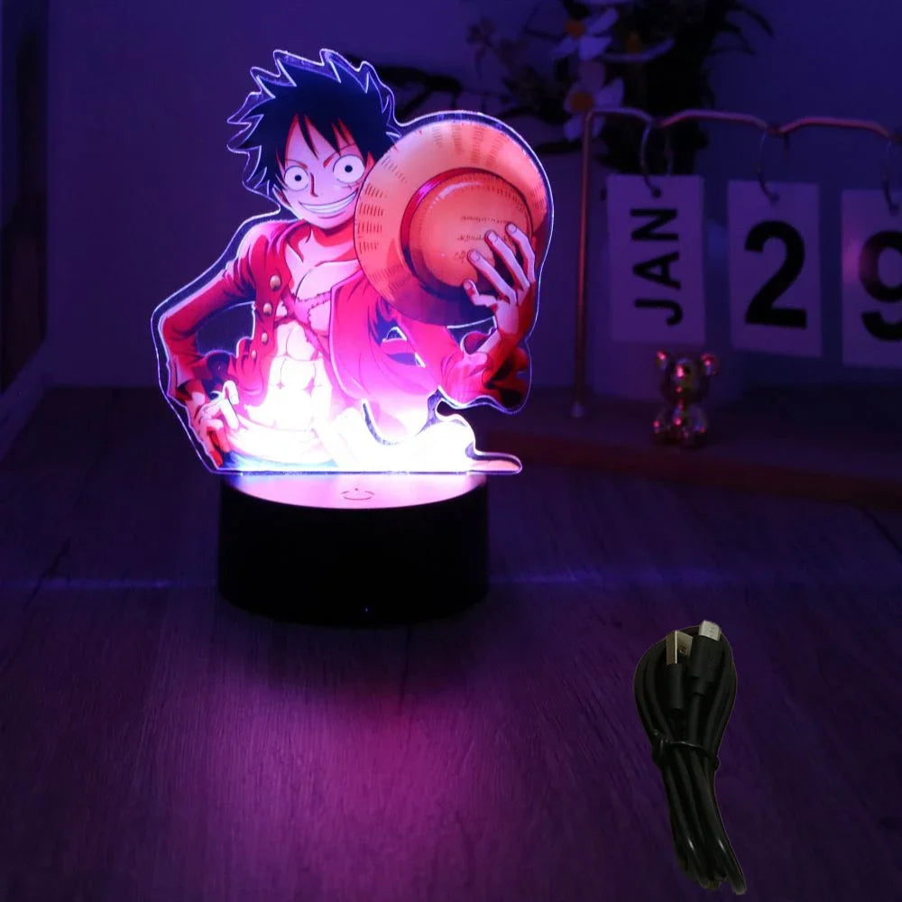 LED Night Light Anime Figure One Piece Luffy Zoro Figures Lamp PVC Action Collection Bedside Table Decoration Kid Christmas Gift