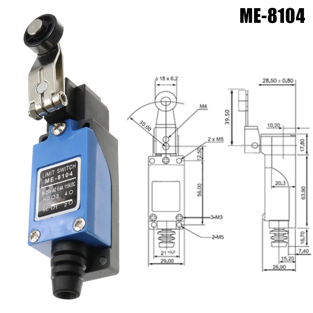 ME-8104 ME-8107 ME-8108 ME-8111 ME-8112 ME-8166 -8169 Limit Switch Rotary Adjustable Roller Lever Arm Travel Switch AC250V NO NC