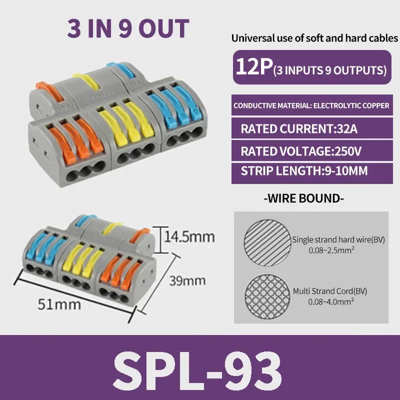 1 In Multiple Out Push-in Electrical Wire Connector Terminal Block Universal Fast Wiring Cable Connectors For Cable Connection