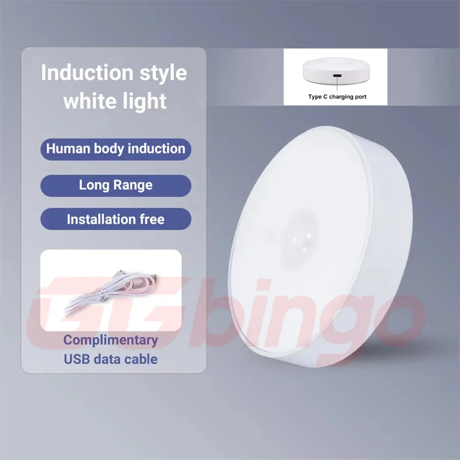 Type-C Motion Sensor Light Rechargeable Light Lamp Bedside LED Night Light for Stairs Hallway Cabinet Closet Bedroom Nightlight
