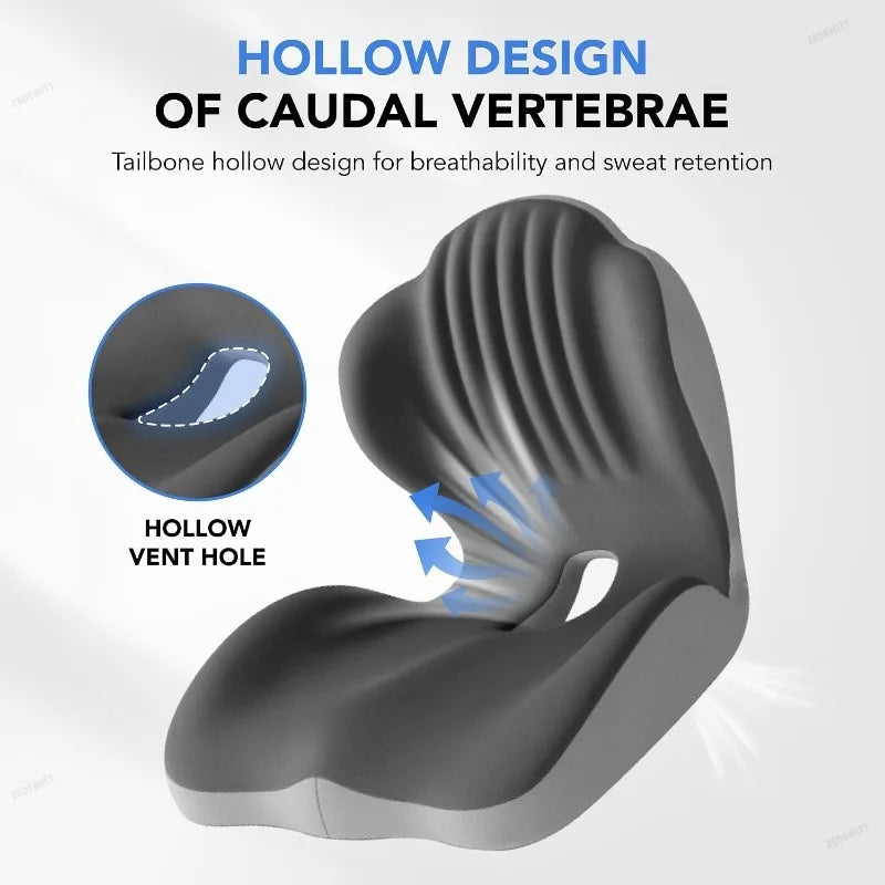 Ergonomic Memory Foam Seat Cushion Lumbar Support Pad Tailbone Sciatica Relief Pillow for Office Chair Car Seating Use