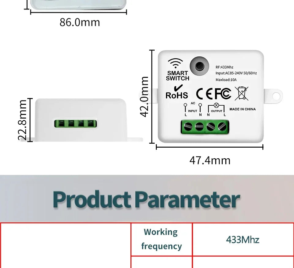 Wireless Light Wall Switch Relay Receiver RF 433Mhz 10A 110V 220V 1/2/3Gang Panel Switch Remote Control Interruptor for LED Lamp
