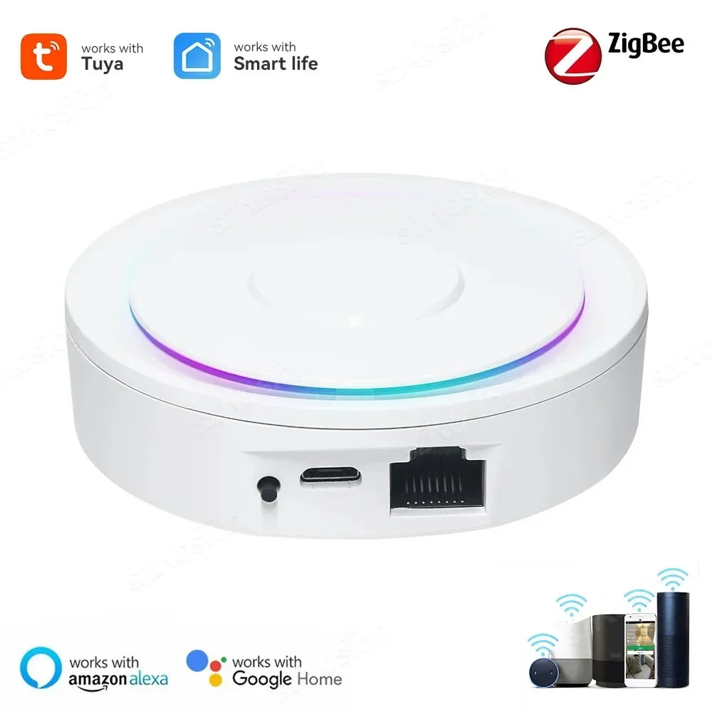 Tuya ZigBee 3.0 Smart Zigbee Hub Wired Gateway Bridge with Network Cable Smart Life Remote Control Works with Alexa Google Home