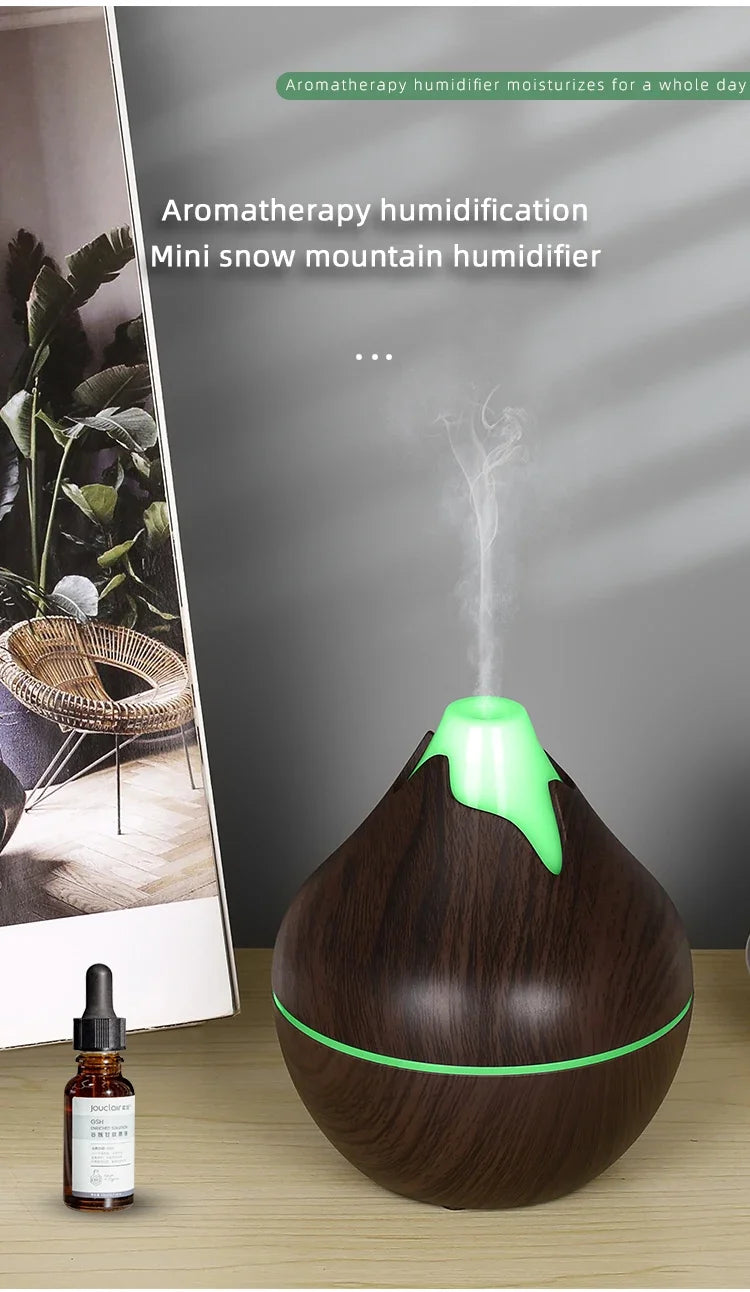 350ML Aromatherapy Essential Oil Diffuser Wood Grain Remote Control Ultrasonic Air Humidifier Cool with 7 Color LED Light