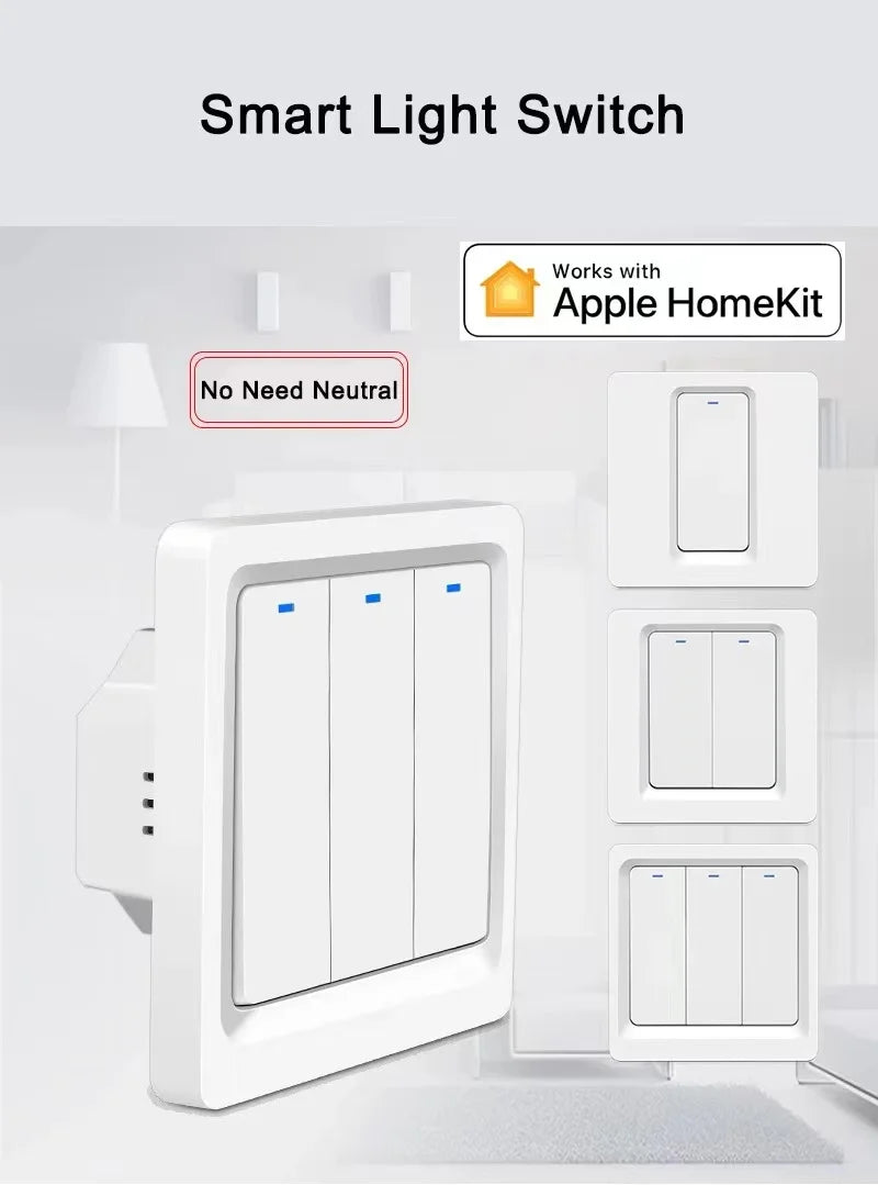 For Apple Homekit Smart Light Switch Panel Switch Remote Control Wall Switches 1/2/3 Gang Smart Home Wifi Switch Works With Siri