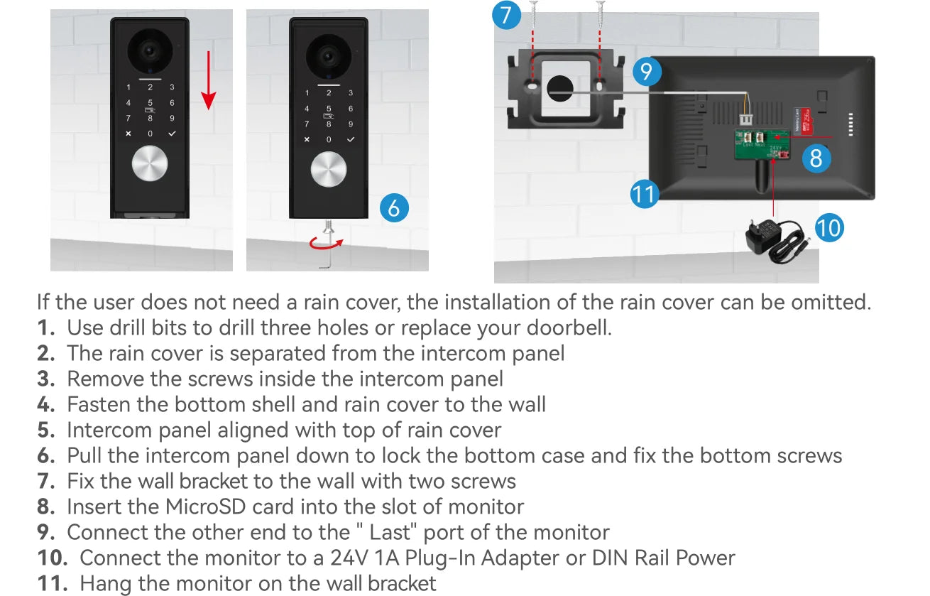 2-Wire Smart Video intercom doorbell 5G WiFi 7/10 inch Touch Screen 1080P Rainproof Camera Password Video Doorphone 5in1 Unlock