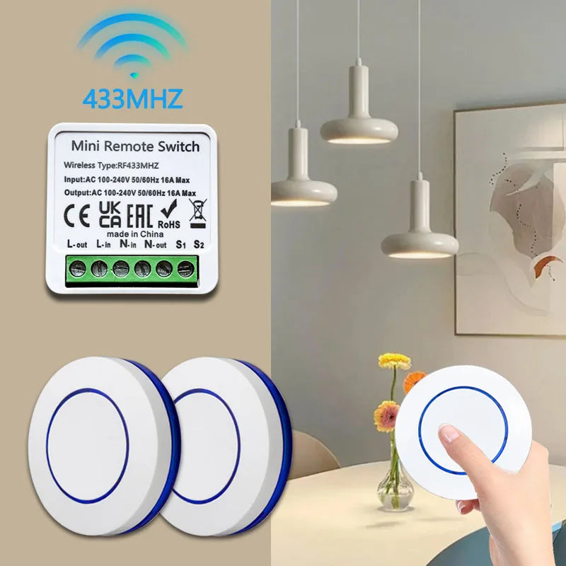 10A Relay Receiver Module Transmitter Light Switch Wireless Universal 433MHz Remote Control Switch for Smart Home LED Fan DIY