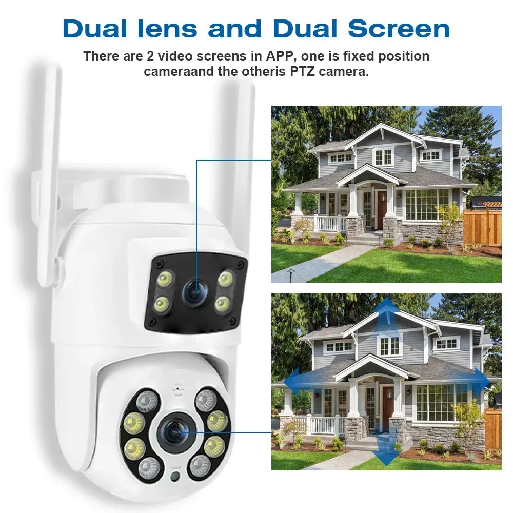 TAITAS 8MP 4K PTZ Wifi Camera with Dual Lens Dual Screens AI Human Detection Wireless Outdoor CCTV Security IP Camera Ziicam