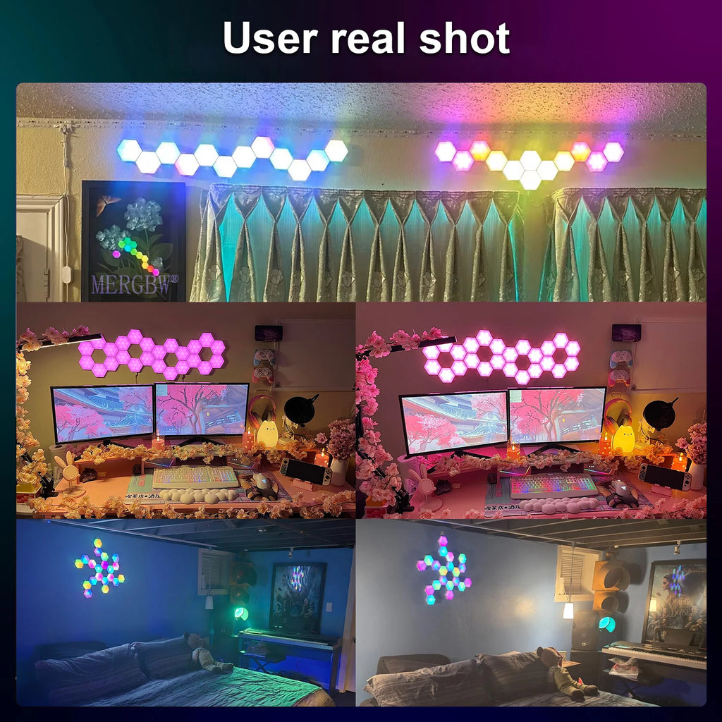 Smart LED Hexagonal Wall Light Quantum Panel APP DIY Music Sync Night Light Game Room Bedroom Home Decor Birthday Christmas Gift