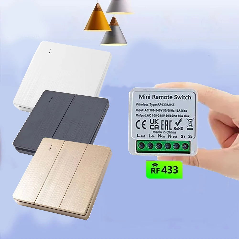 Wireless Smart Switch Light 433MHz 1/2/3Gang 86 Wall Panel Switch with Remote Control Mini Relay Receiver for Home Led Light
