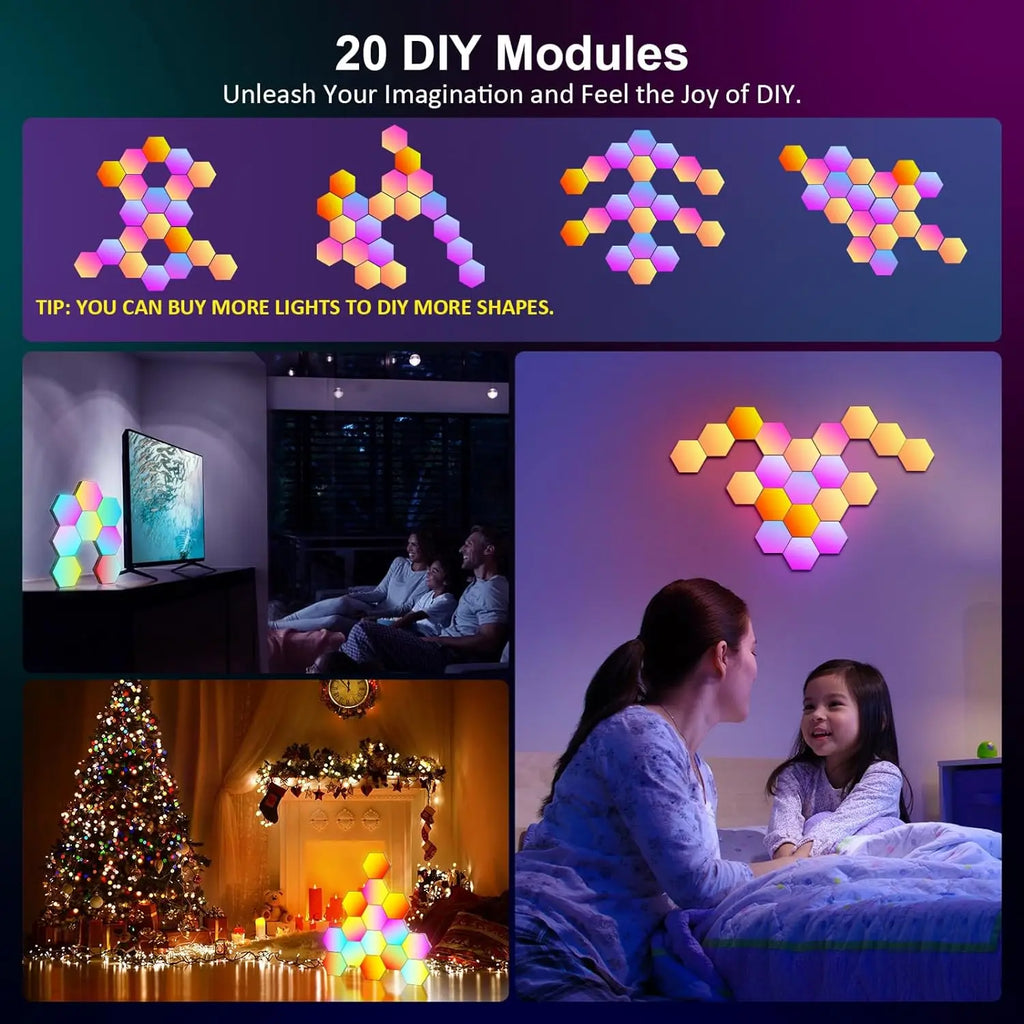Smart LED Hexagonal Wall Light Quantum Panel APP DIY Music Sync Night Light Game Room Bedroom Home Decor Birthday Christmas Gift