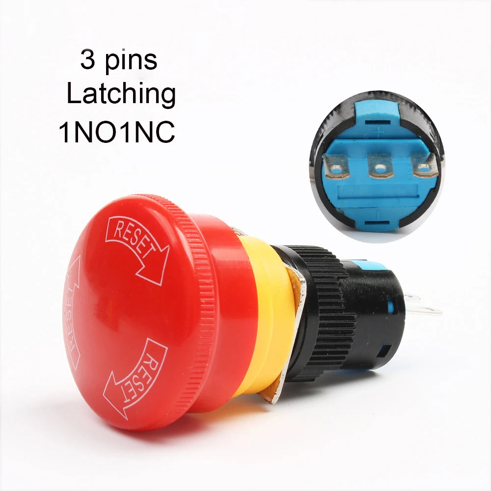16mm e-stop switch 30mm Mushroom emergency stop 3/6 pins 1NO1NC/2NO2NC Latching self Weather Pack push button switch