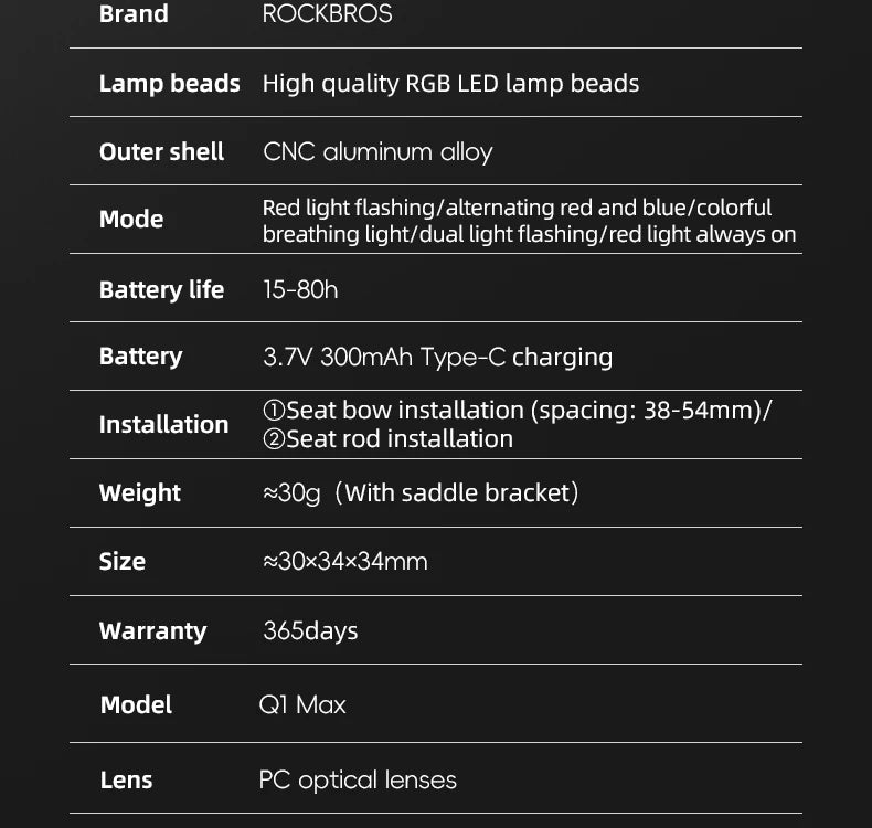 ROCKBROS Bicycle Tail Light Smart Brake Sensing Rear Bike Light Aluminum Waterproof Type-C MTB Road Warning Cycling Taillight