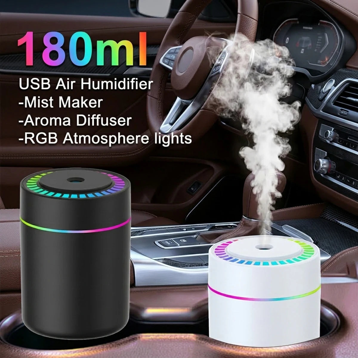 180ML Mini Air Humidifier USB Electric Aroma Diffuser Essential Oil Purifier Aromatherapy Mist Maker Lights For Car Home Bedroom