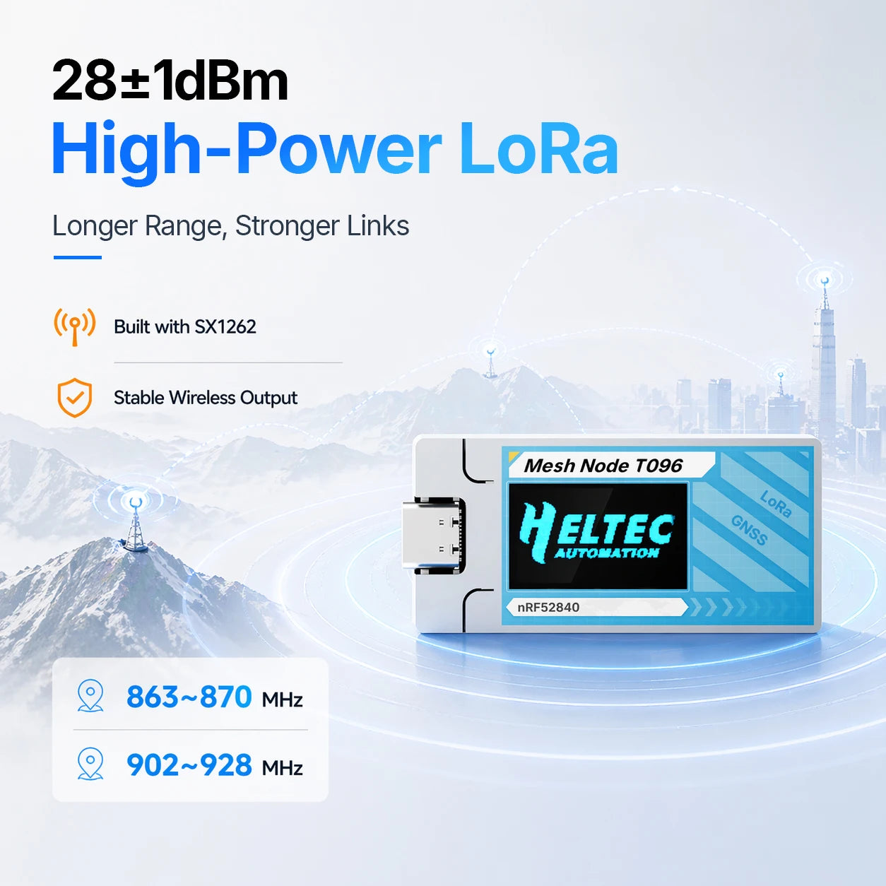 Heltec Mesh Node T096 NRF52840 LoRa Meshtastic Node13uA Ultra-Low Power SX1262 UC6580 Dual-Band GNSS Module Arduino Meshcore