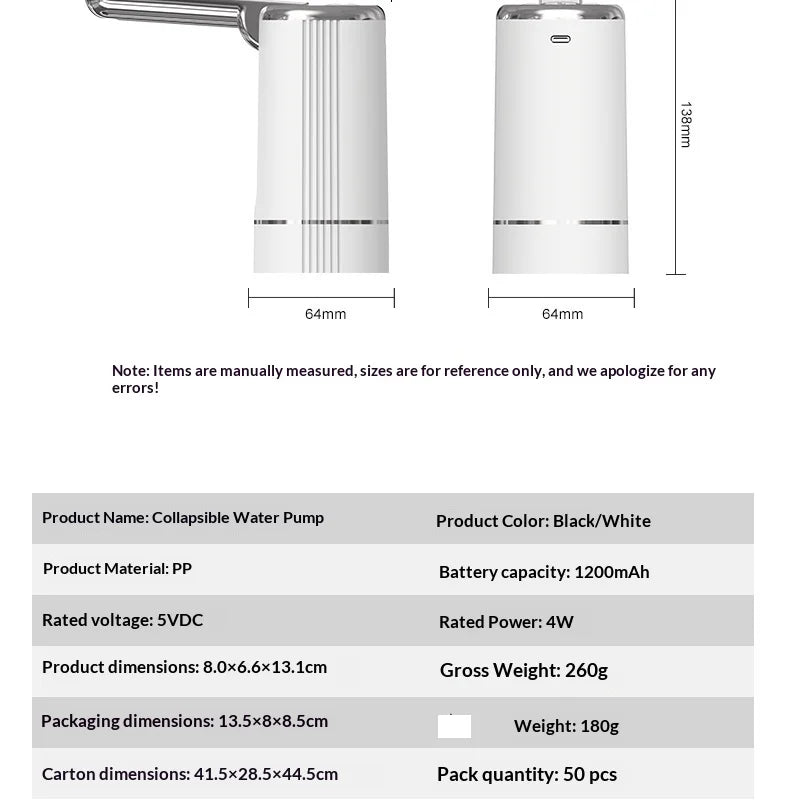 Electric Folding Water Pump Bucket Automatic Water Dispenser Small Portable Outlet For Home Kitchen Drinking Bottle