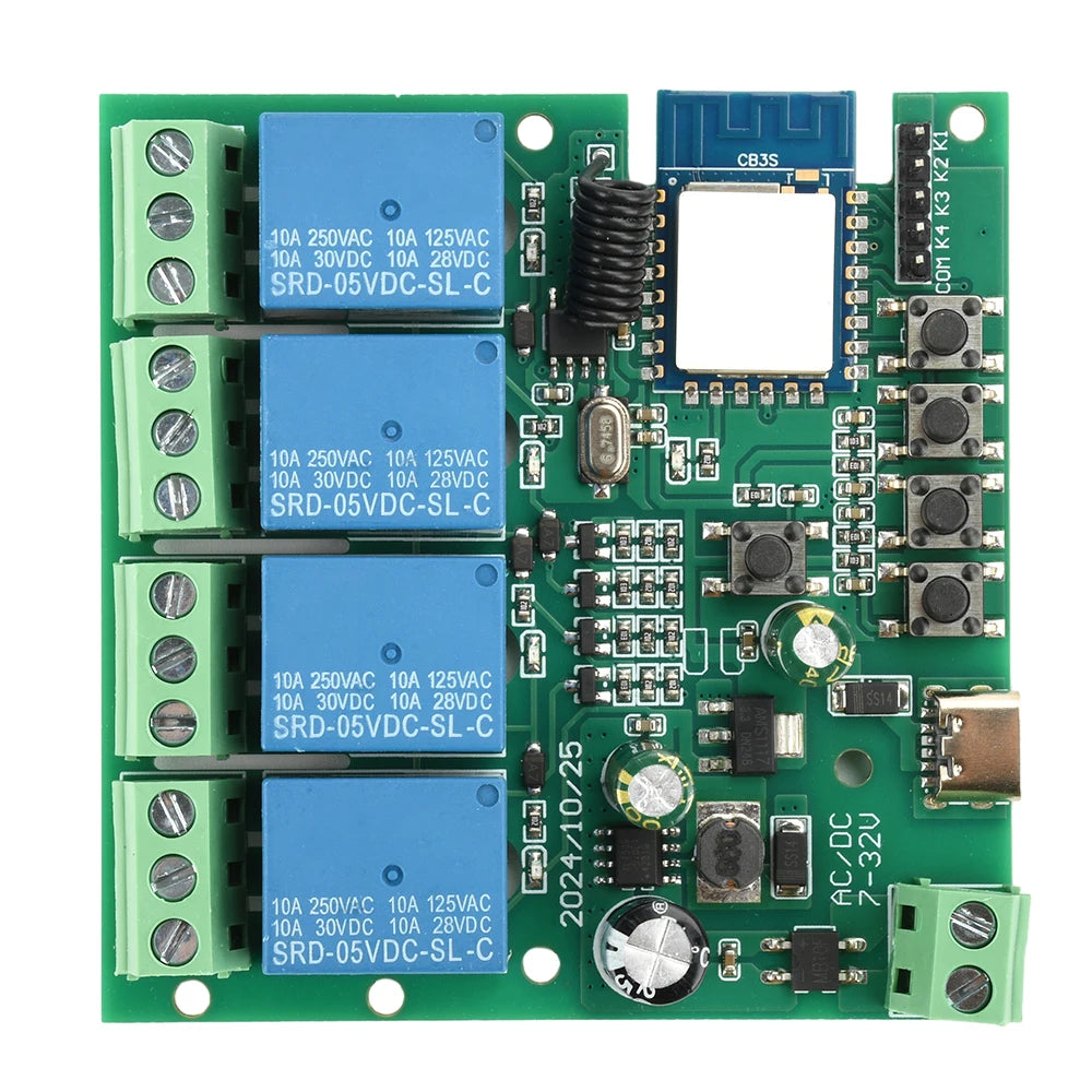 4CH Wifi Relay Smart Wireless Switch Module USB 5V DC/AC 7-32V RF 433MHz Smart Home Lifestyle Switch With Tuya