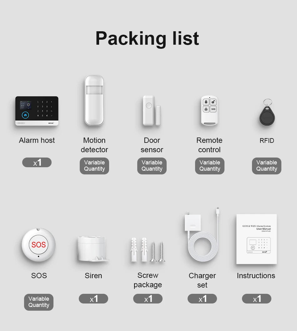 Smart Home WiFi GSM Alarm System for Home with Motion Sensor Wireless Siren Night Vision IP Camera Works with Tuya Support Alexa