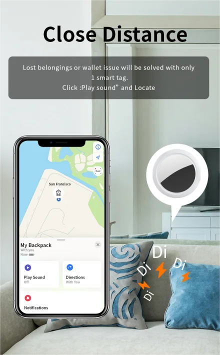 JSPTEC Security Bluetooth Tag Based on IOS Find My app Anti-lose Tracker Sound Locate IOS Message Reminder Alarm Key Finder IOS