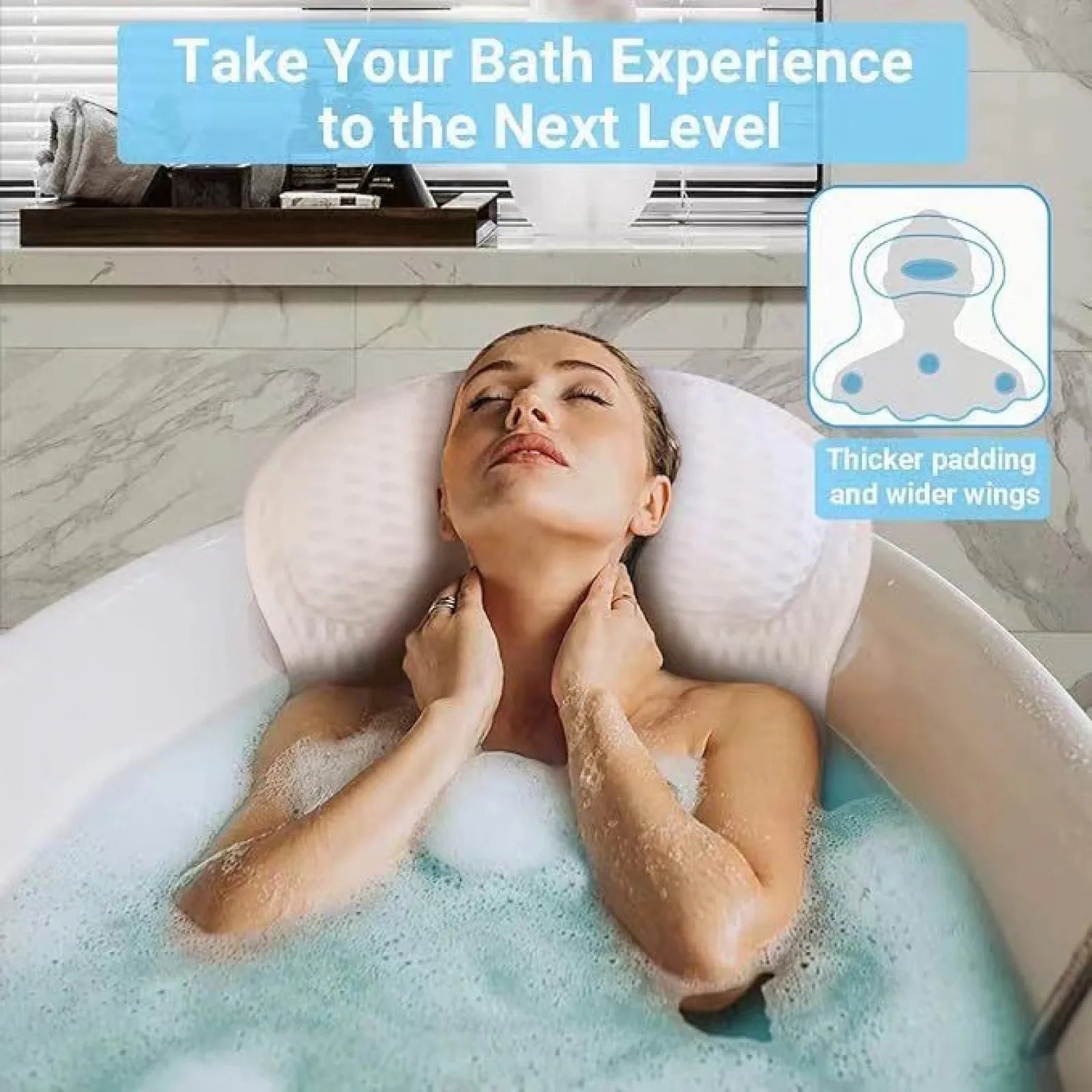 Bathtub Pillow for Tub, Bath Pillow for Neck & Back Support with Strong Suction Cups, Soft Spa Bath Pillow