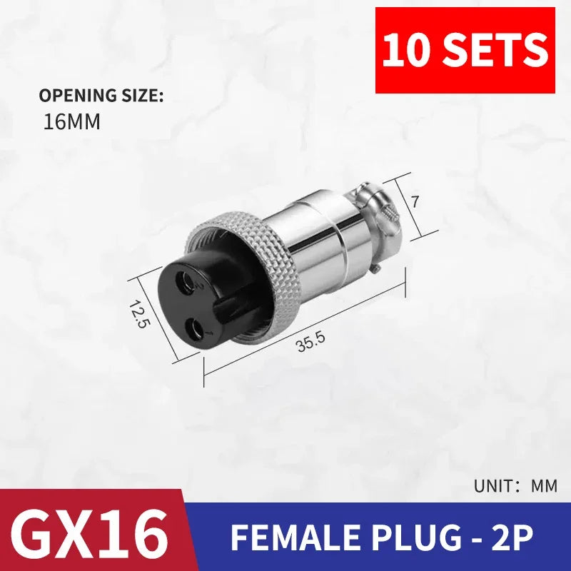 10 sets GX16 metal aviation socket 2/3/4/5/6/7/8/9/10pin electric cable terminal fixed type and butt mobile type Female&male