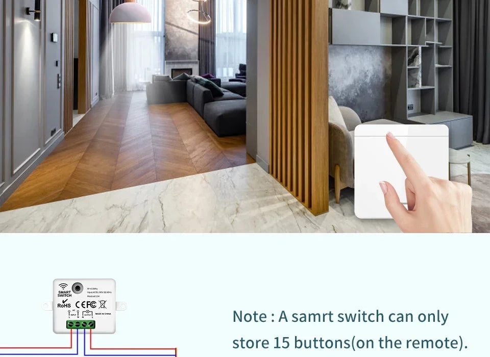 Wireless Light Wall Switch Relay Receiver RF 433Mhz 10A 110V 220V 1/2/3Gang Panel Switch Remote Control Interruptor for LED Lamp