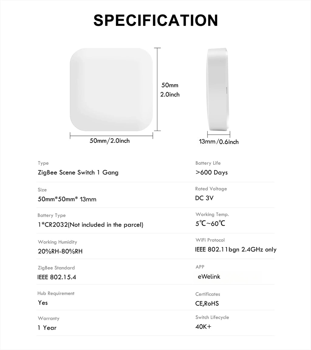Mini Wireless Switch ZigBee eWelink APP Remote Control Emergency Button For Smart Home  Works With Gateway And Alex/Alice/Yandex