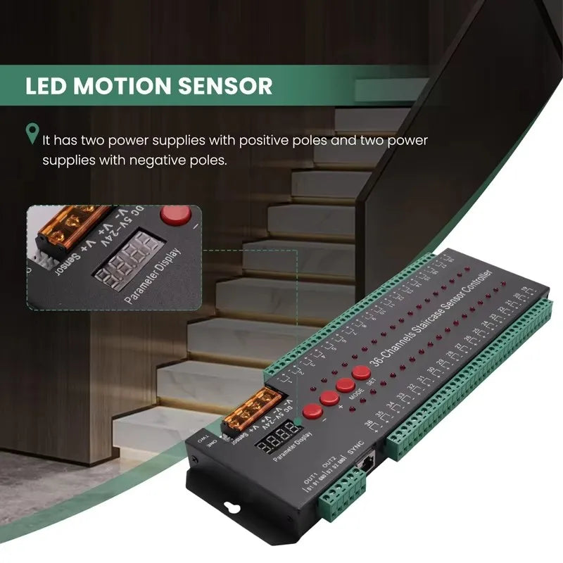 Smart home led controller for staircase Automatic Pir Sensor Stair Controller with CE certificate Support 36 step lights