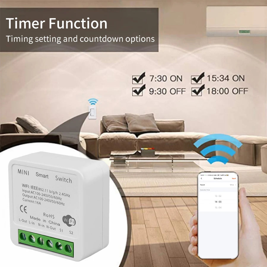 16A 20A Tuya WiFi Smart Switch 2-way Control Mini Smart Breaker Work With Smart Life Alexa Google Home Alice