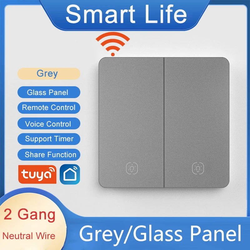Tuya Smart WiFi Smart Light Switches glass panel No Neutral Wire No capacitor required Remote control Support Alexa Google Home