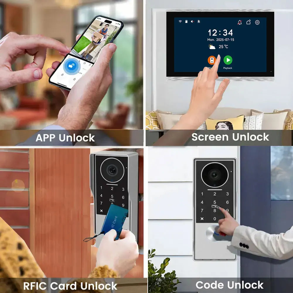 2-Wire Smart Video intercom doorbell 5G WiFi 7/10 inch Touch Screen 1080P Rainproof Camera Password Video Doorphone 5in1 Unlock