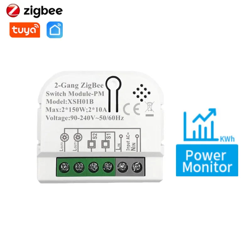 Tuya Zigbee3.0 Smart Switch 1/2 Gang Home Automation Timer Relay with KWh Power Monitor Smart Life APP Voice for Alexa Google