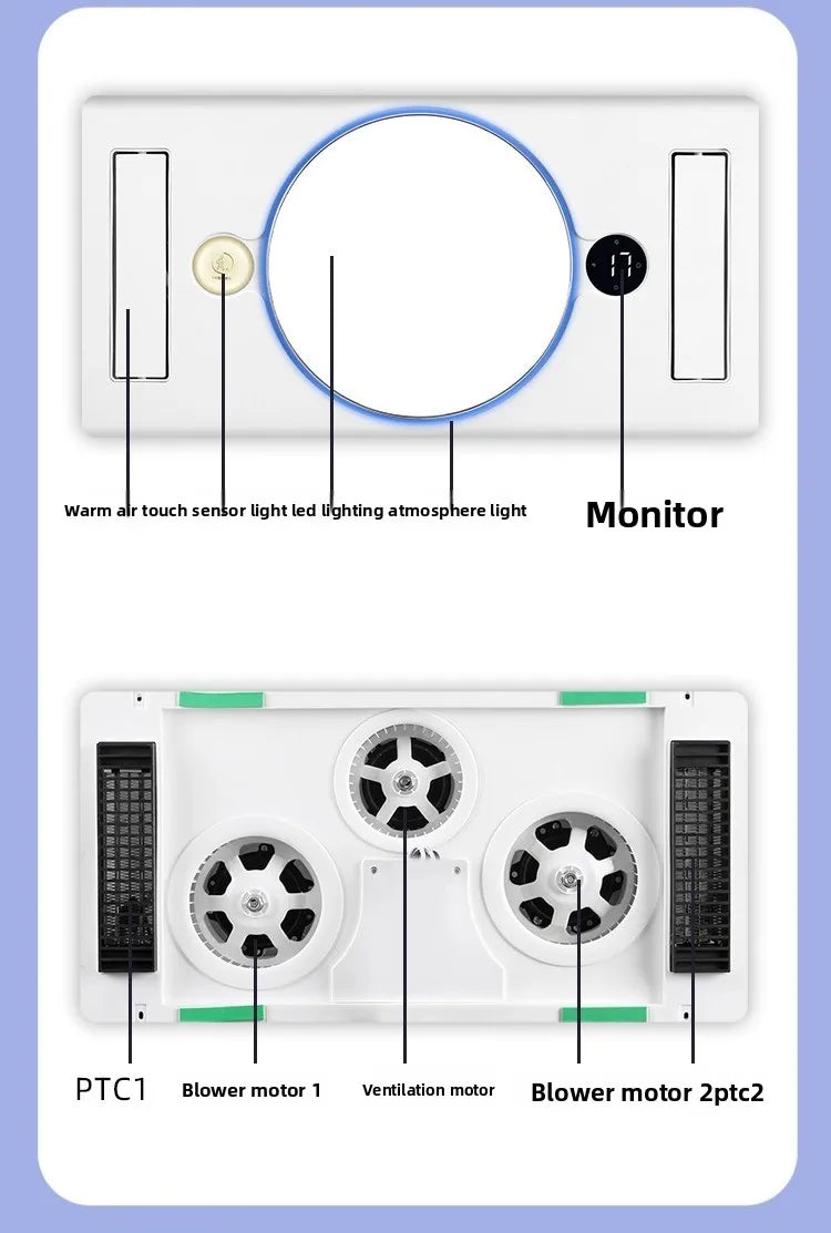 220V Smart Touch Wind Heating Bathroom Heater, 3-in-1 Integrated Ceiling Exhaust Fan & Light LYH