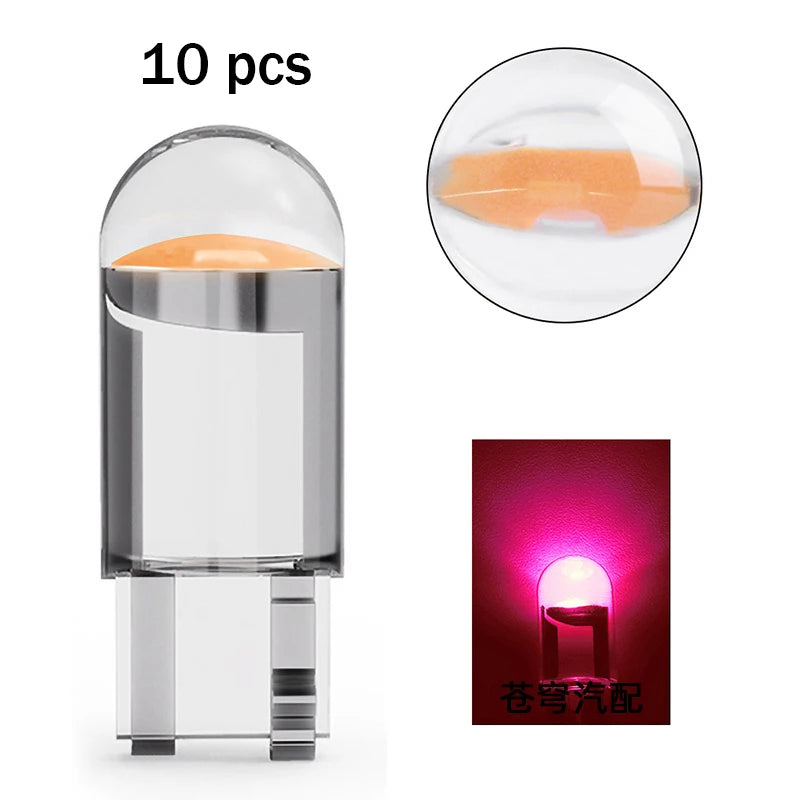 10Pcs Led T10 Car Light COB Glass 6000K White Auto Automobiles License Plate Lamp Dome Read DRL Bulb Style 12V Led Light for Car