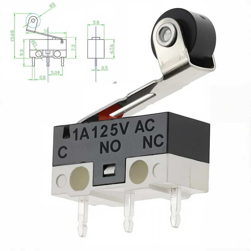 20PCS Mini Micro Limit Switch C NO NC 3 Pins PCB Terminals SPDT 1A 125V Roller Arc lever Snap Action Push Micro Mouse switches