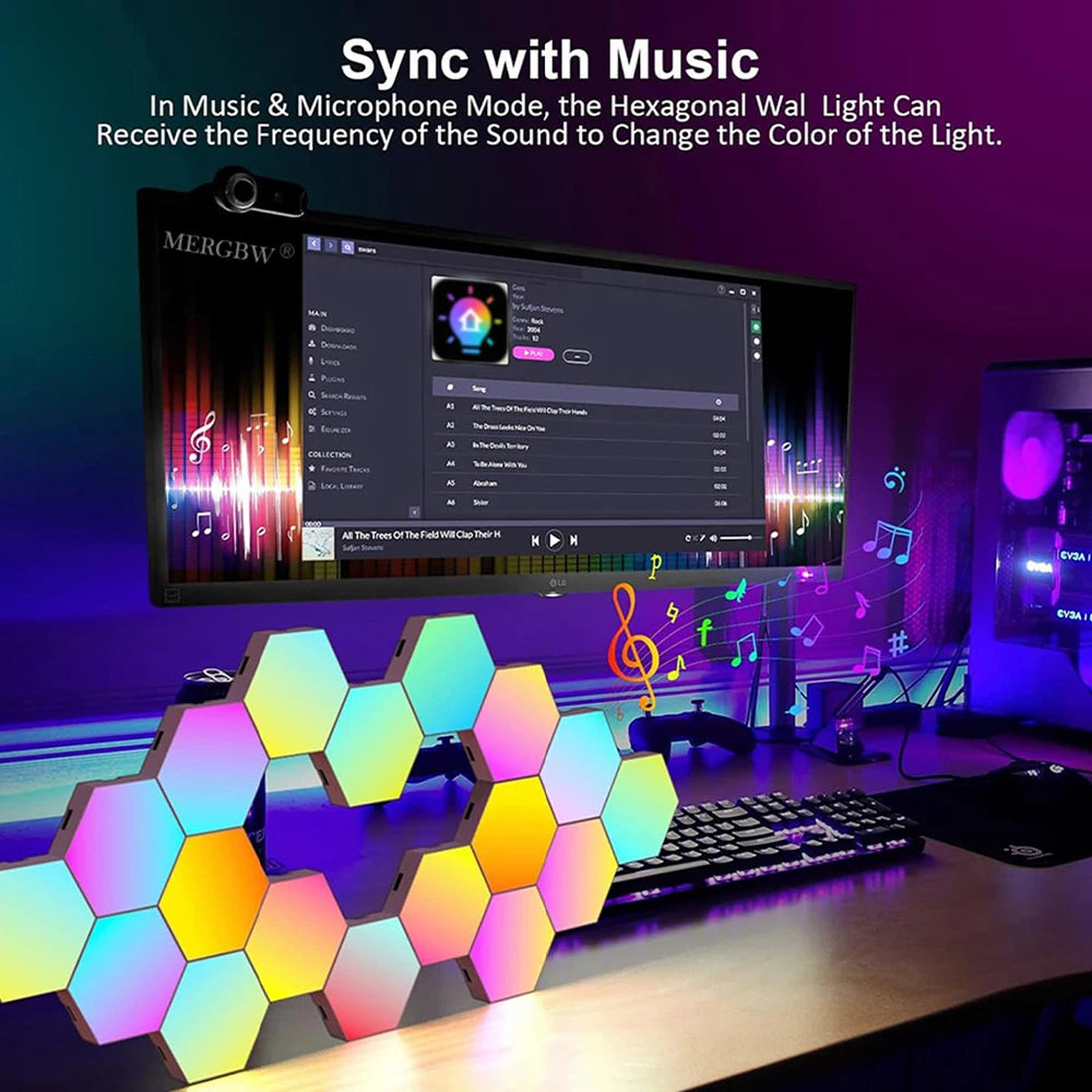 Smart LED Hexagonal Wall Light Quantum Panel APP DIY Music Sync Night Light Game Room Bedroom Home Decor Birthday Christmas Gift