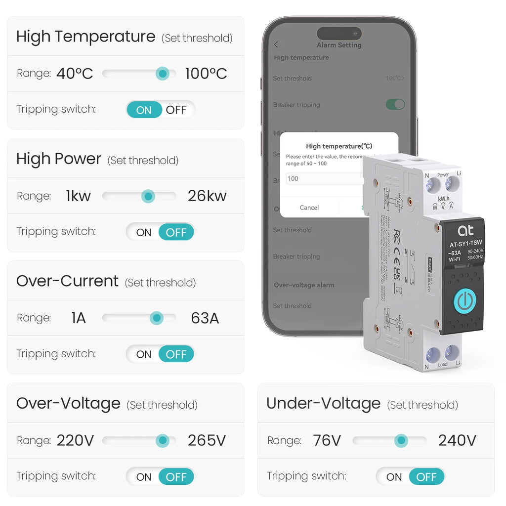 Tuya WiFi Circuit Breaker Smart 1P+N 63A  MCB Timer Power Energy kWh Voltage Current Meter Protector Voice Remote Control Switch