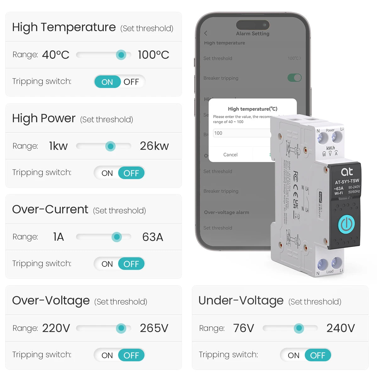 Tuya WiFi Circuit Breaker Smart 1P+N 63A  MCB Timer Power Energy kWh Voltage Current Meter Protector Voice Remote Control Switch