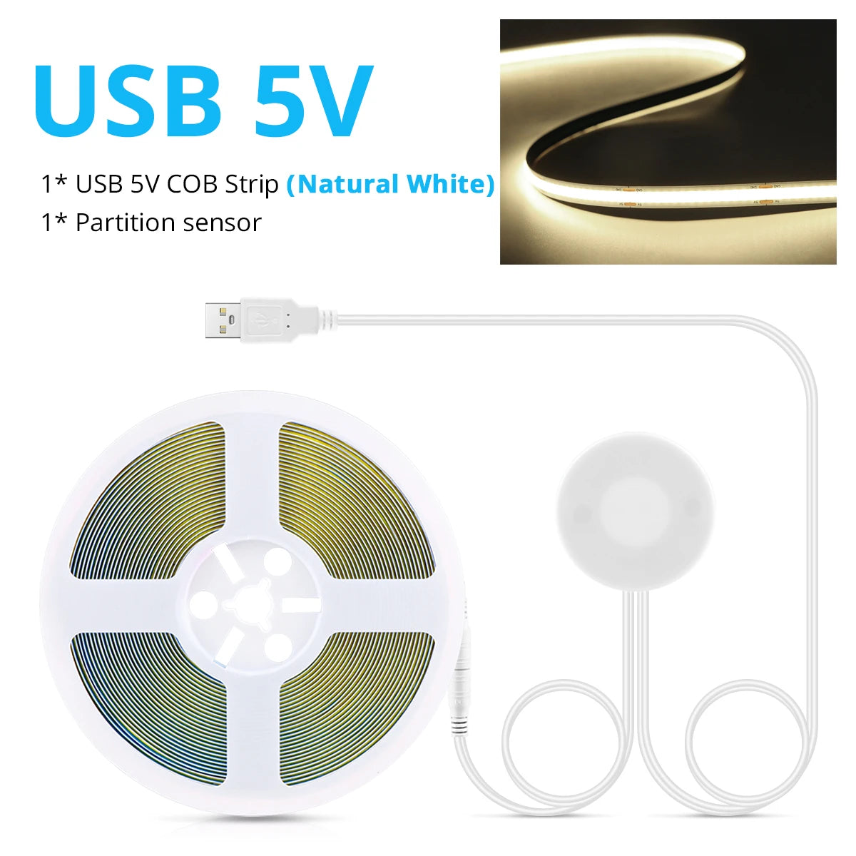 Super Bright USB COB LED Strip Light 320leds/m DC 5V with Hand Scan Dimmable Touch Sensor Switch 1m 2m 3m 4m 5m led licht