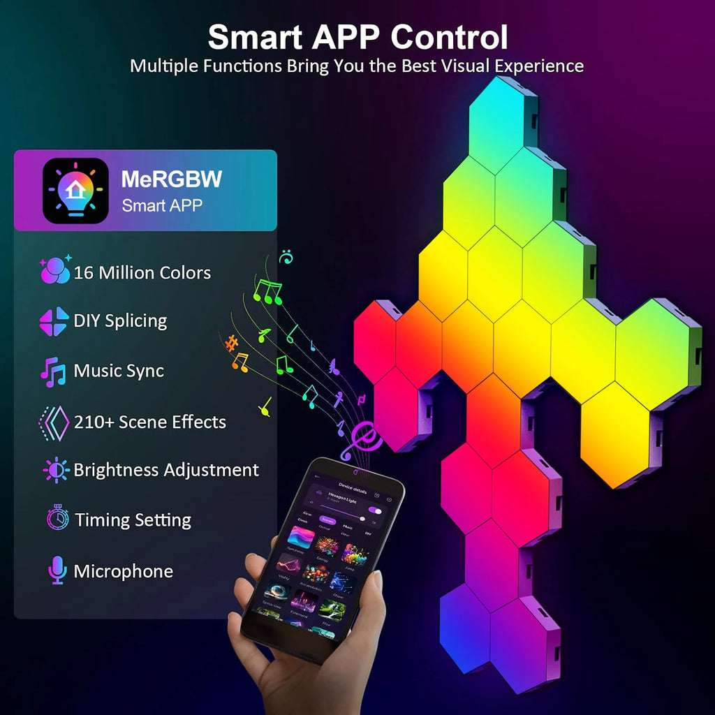 Smart LED Hexagonal Wall Light Quantum Panel APP DIY Music Sync Night Light Game Room Bedroom Home Decor Birthday Christmas Gift