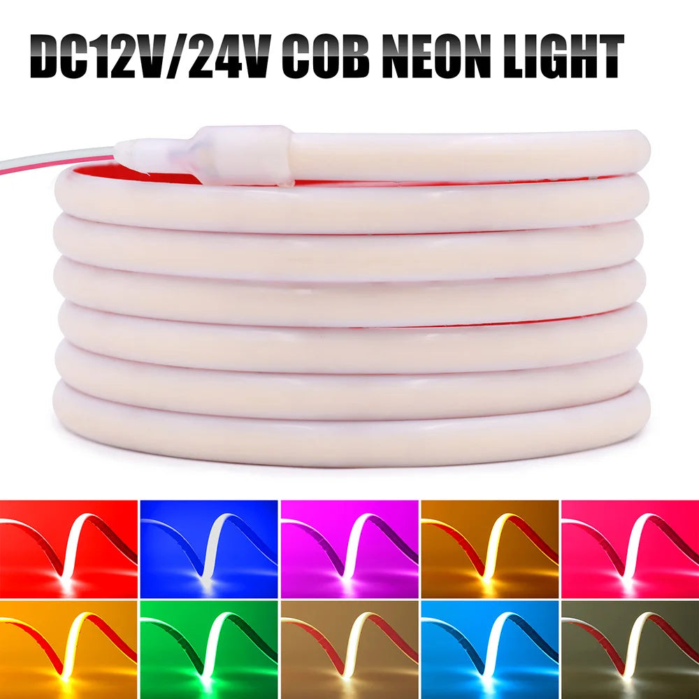IP68 Waterproof COB LED Neon Strip Light 5m 10m 15m 20m 0.5m 12V 24V 320LED Flexible Tape Silicone Tube Lamp Liner Lighting RA90