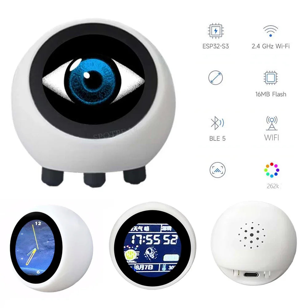 AI Voice Chat Robot No Touch Screen Multi-Function Smart Desktop Robot 1.28in Smart Assistant Robot for Home Office((No Battery)