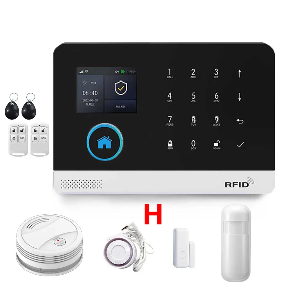 Smart Home WiFi GSM Alarm System for Home with Motion Sensor Wireless Siren Night Vision IP Camera Works with Tuya Support Alexa