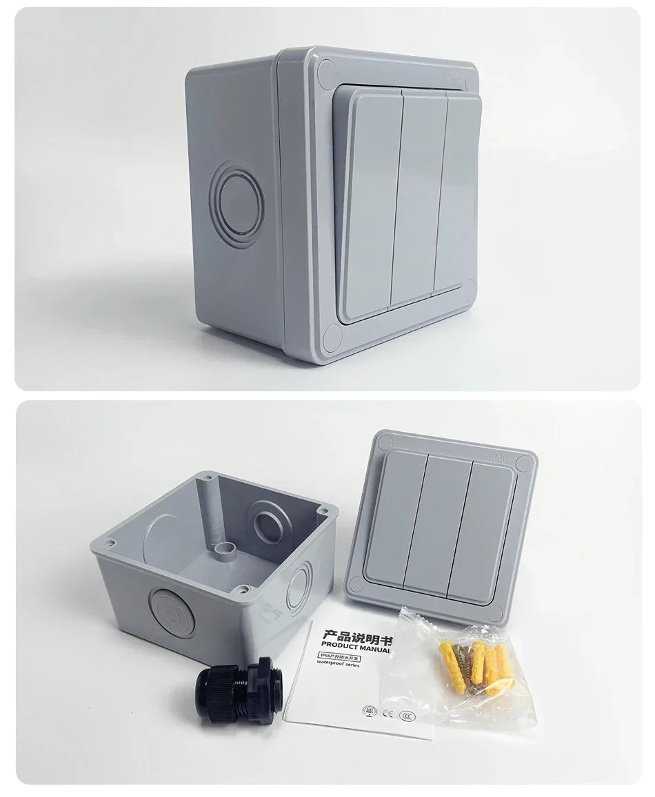 IP66 Rated Outdoor Wall Switch - Weatherproof Push Button, 1/2/3 Gang 16A for Home & Garden