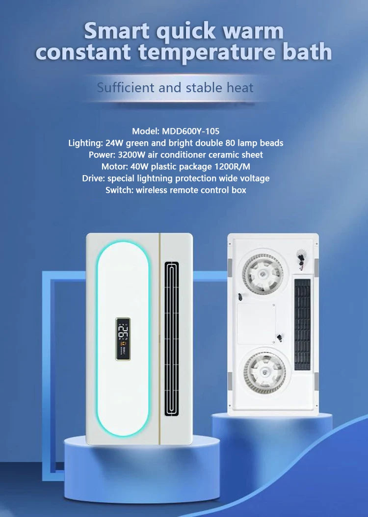 300*600mm Smart Bathroom Heater  Air Conditioning Smart Thermostatic Ceiling Light Mobile App Bathroom Heater 2400W 2600W