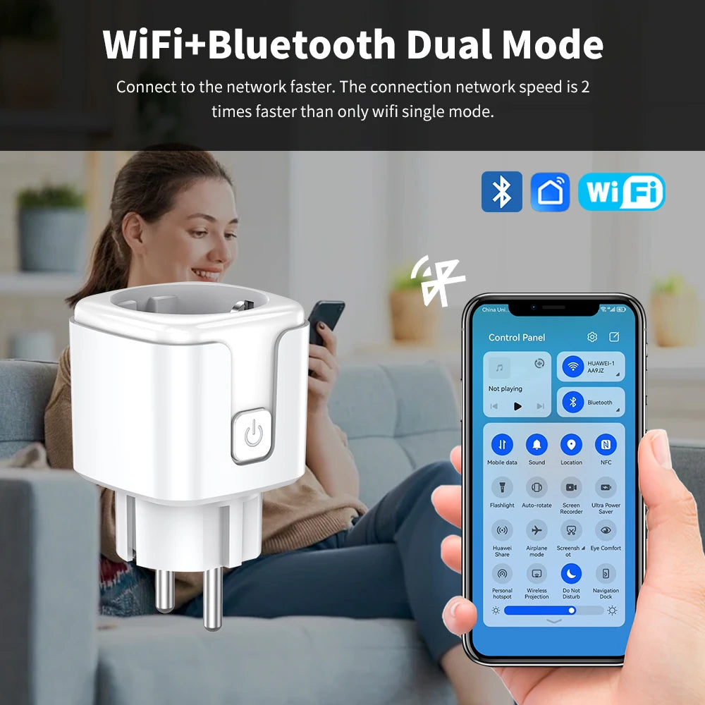 Ewelink Smart WiFi EU Plug Socket With Power Monitoring Timing Function 16A/20A Outlet Voice Works with Alexa Google Home Alice